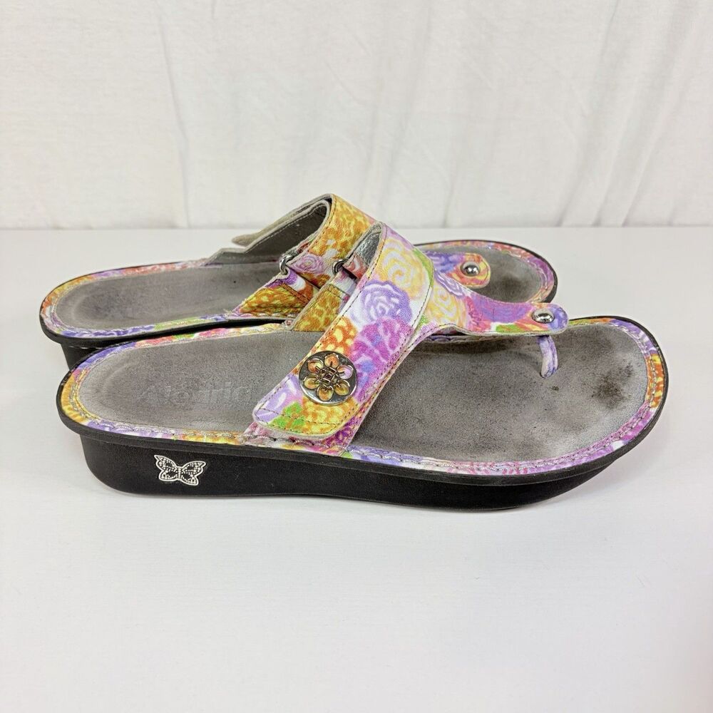 Alegria Carina Iris Lighten Up Floral Leather Thong Sandals Platform 41 US 10.5